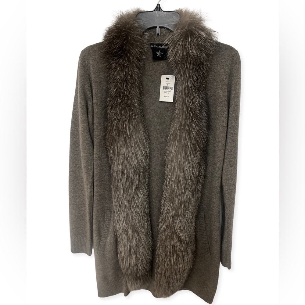 Never worn Sofia Cashmere grey sweater/cardigan. New with tags.